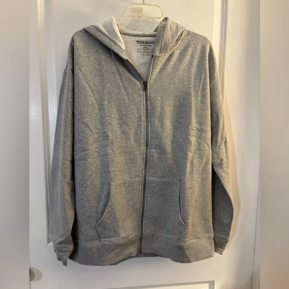 NWT Thereabouts Light Gray Full-Zip Hooded Sweatshirt Sz XL 18/20 Husky
